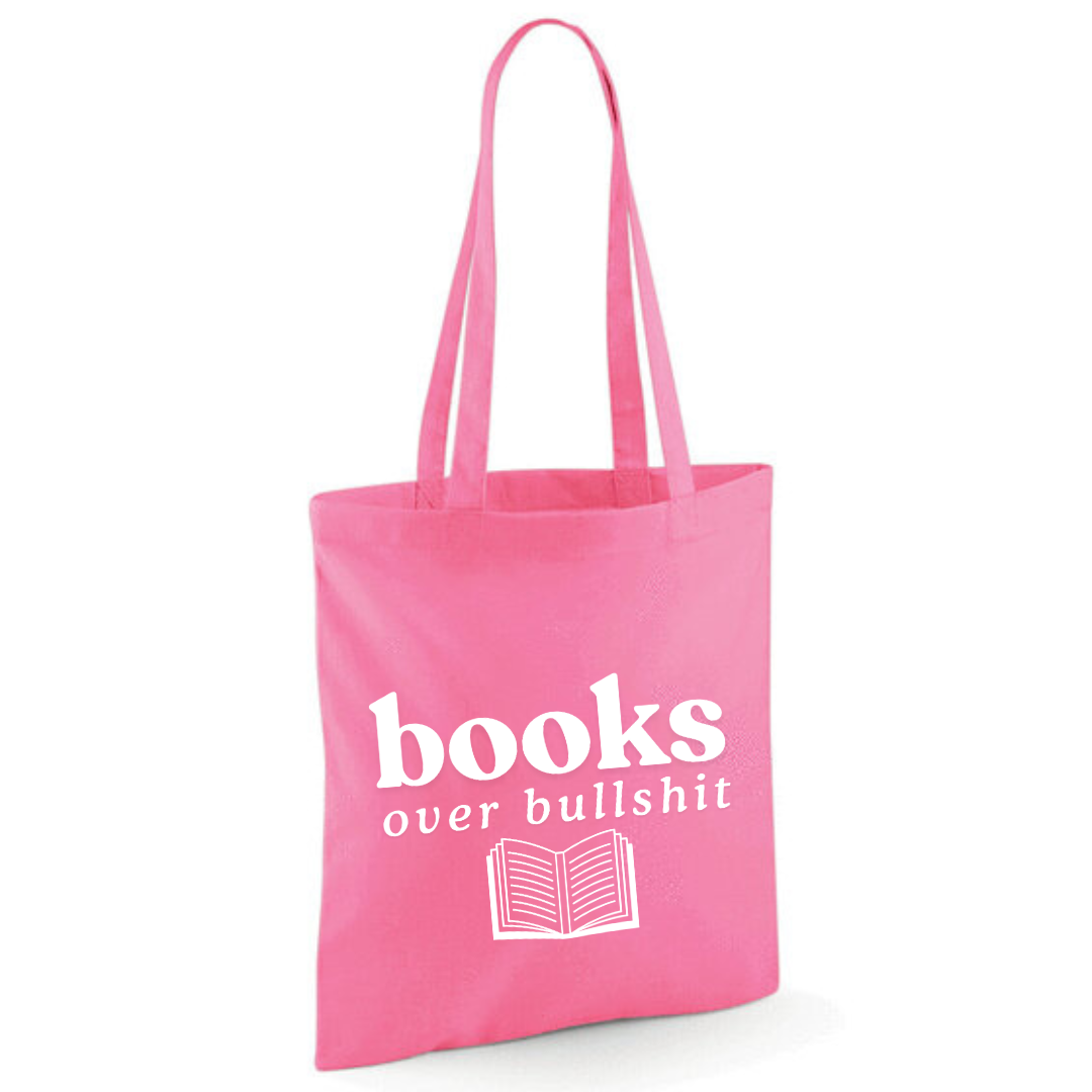 "Books over Bullshit" Open Book Cotton Tote Shopper - lots of colours