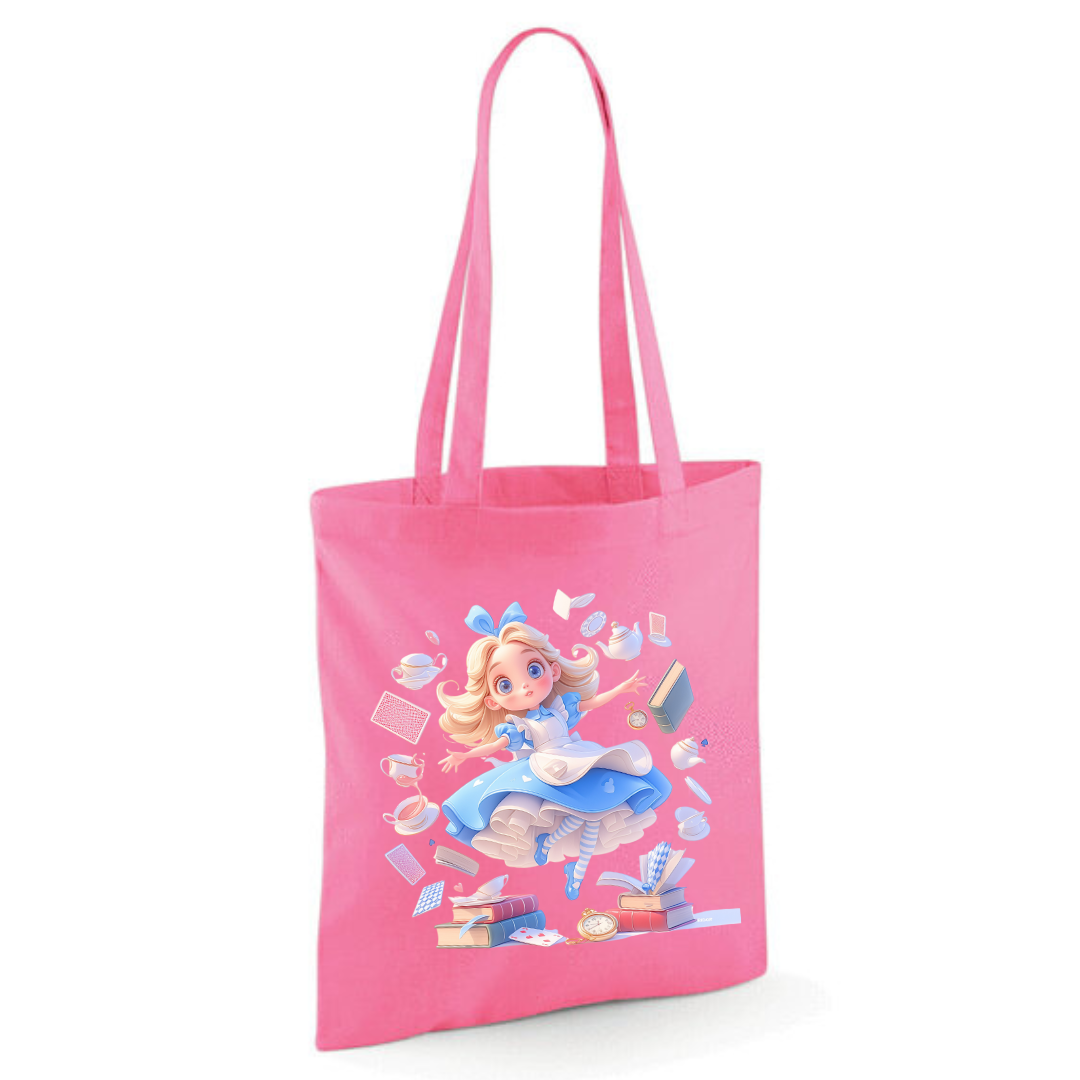 Alice with Flying Books Tote Shopper Bag - lots of colours!