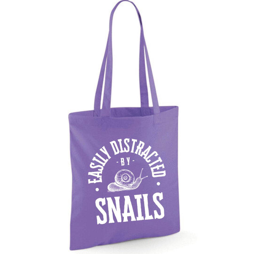 "Easily Distracted By Snails" Cotton Tote Shopper - lots of colours