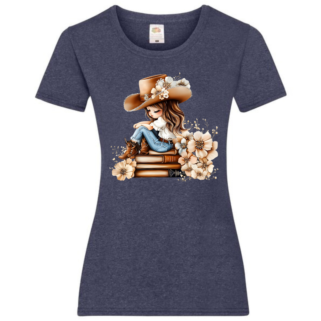 "Bookish Floral Cowgirl" Ladies Fit Tee - lots of colours