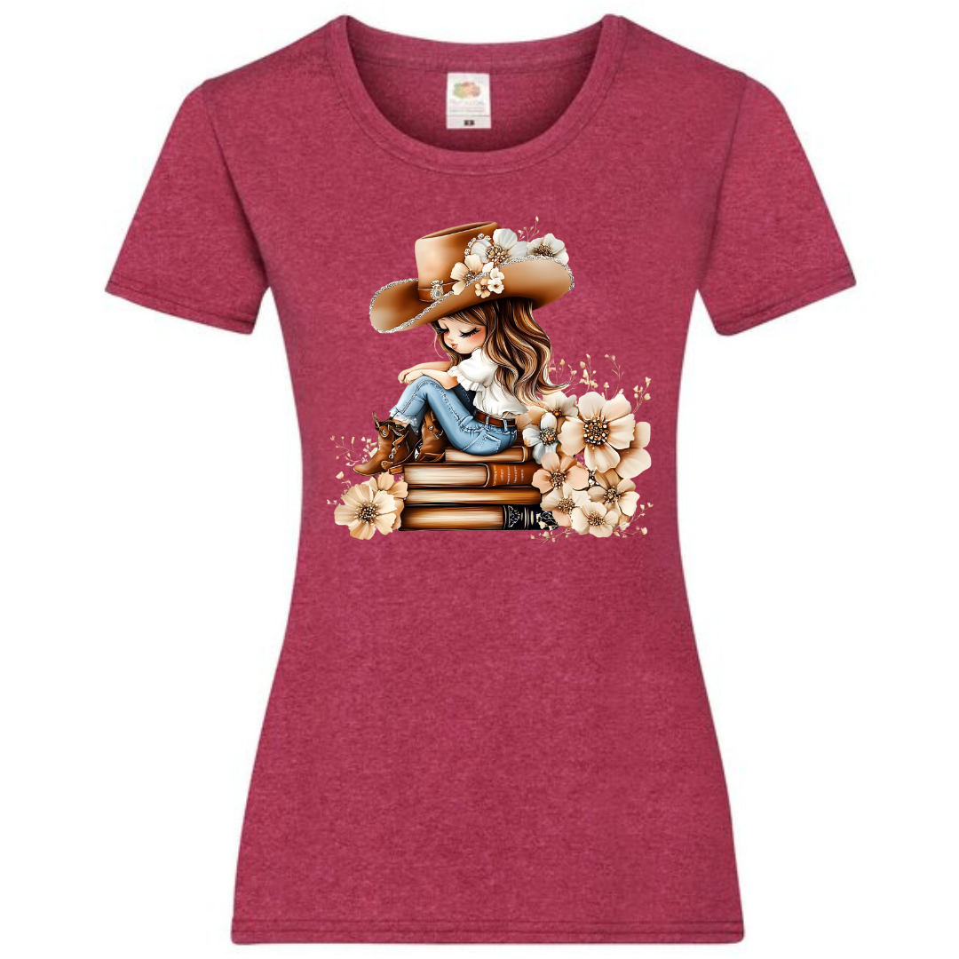 "Bookish Floral Cowgirl" Ladies Fit Tee - lots of colours