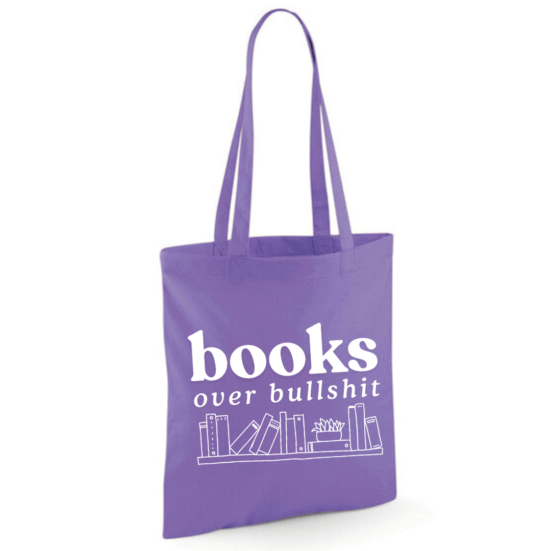 "Books Over Bullshit" Bookshelf Tote Shopper Bag - lots of colours!