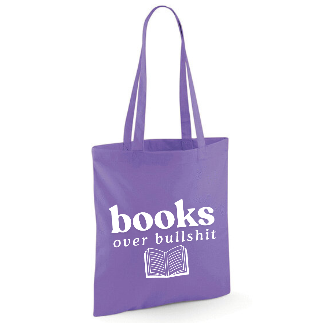 "Books over Bullshit" Open Book Cotton Tote Shopper - lots of colours