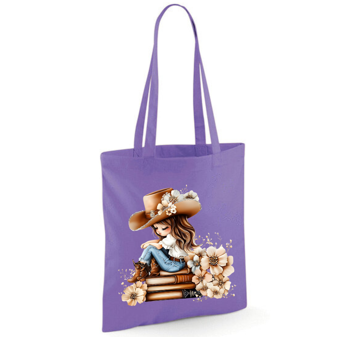 Bookish Floral Cowgirl Cotton Tote Shopper - lots of colours!