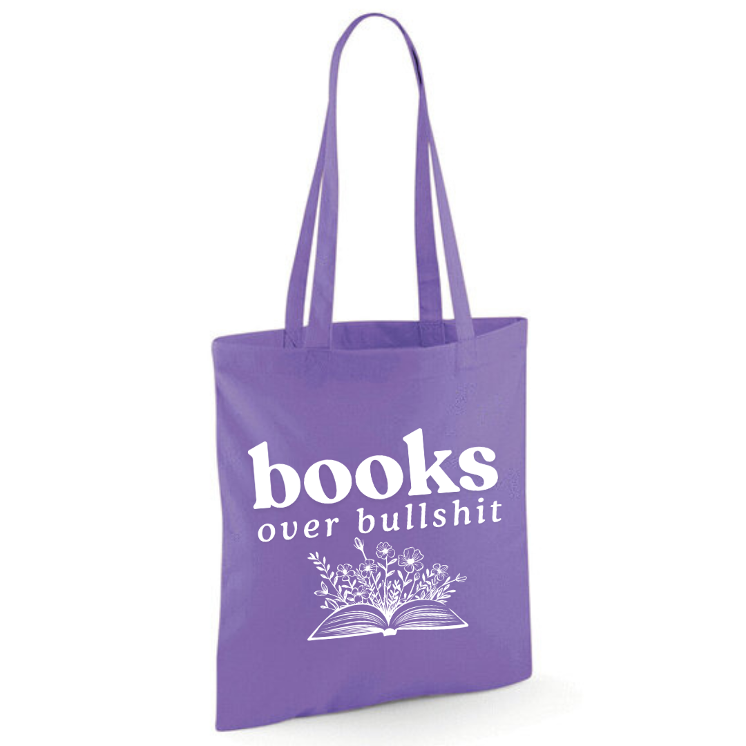 "Books over Bullshit" Floral Book Cotton Tote Shopper - lots of colours