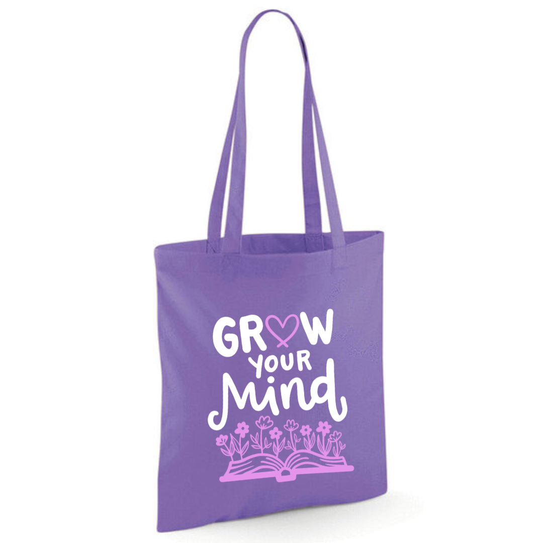 "Grow Your Mind" Cotton Tote Shopper - lots of colours