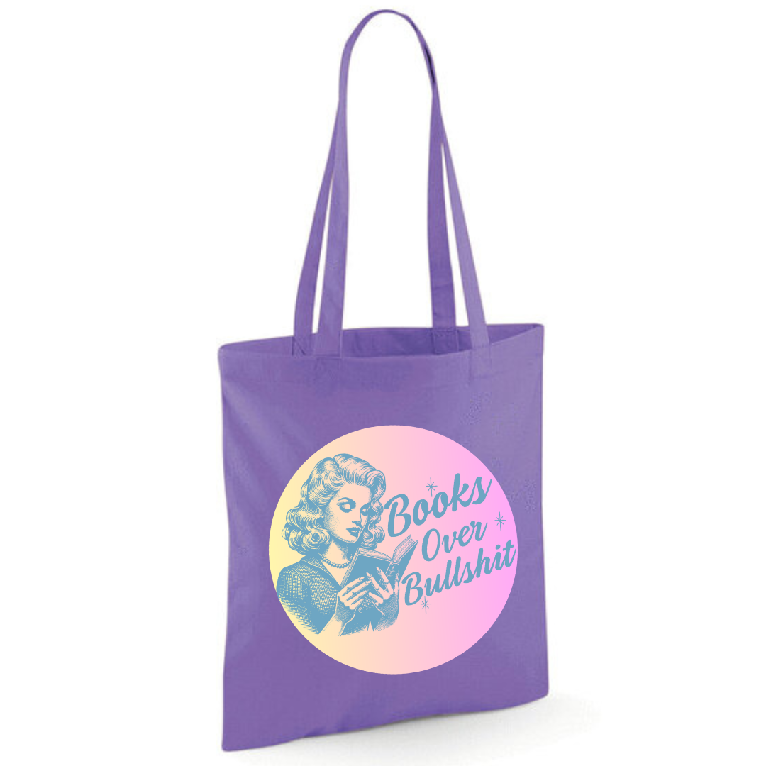 "Books Over Bullshit" Retro Woman Cotton Tote Shopper - Lots of Colours