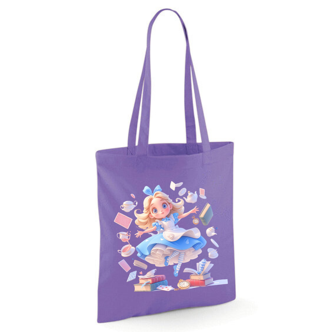 Alice with Flying Books Tote Shopper Bag - lots of colours!
