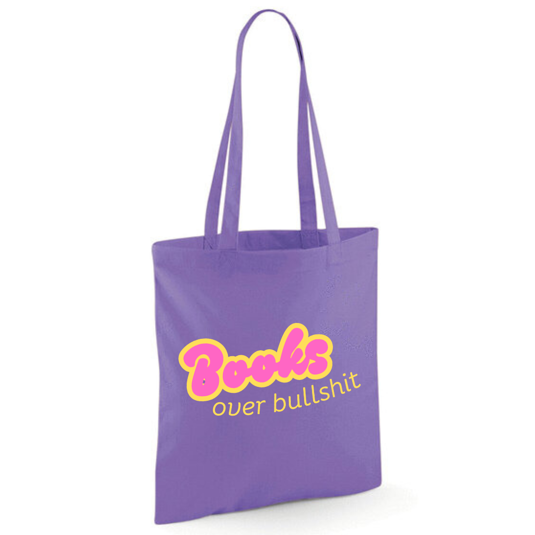 "Books over Bullshit" Retro Bubble Cotton Tote Shopper - lots of colours