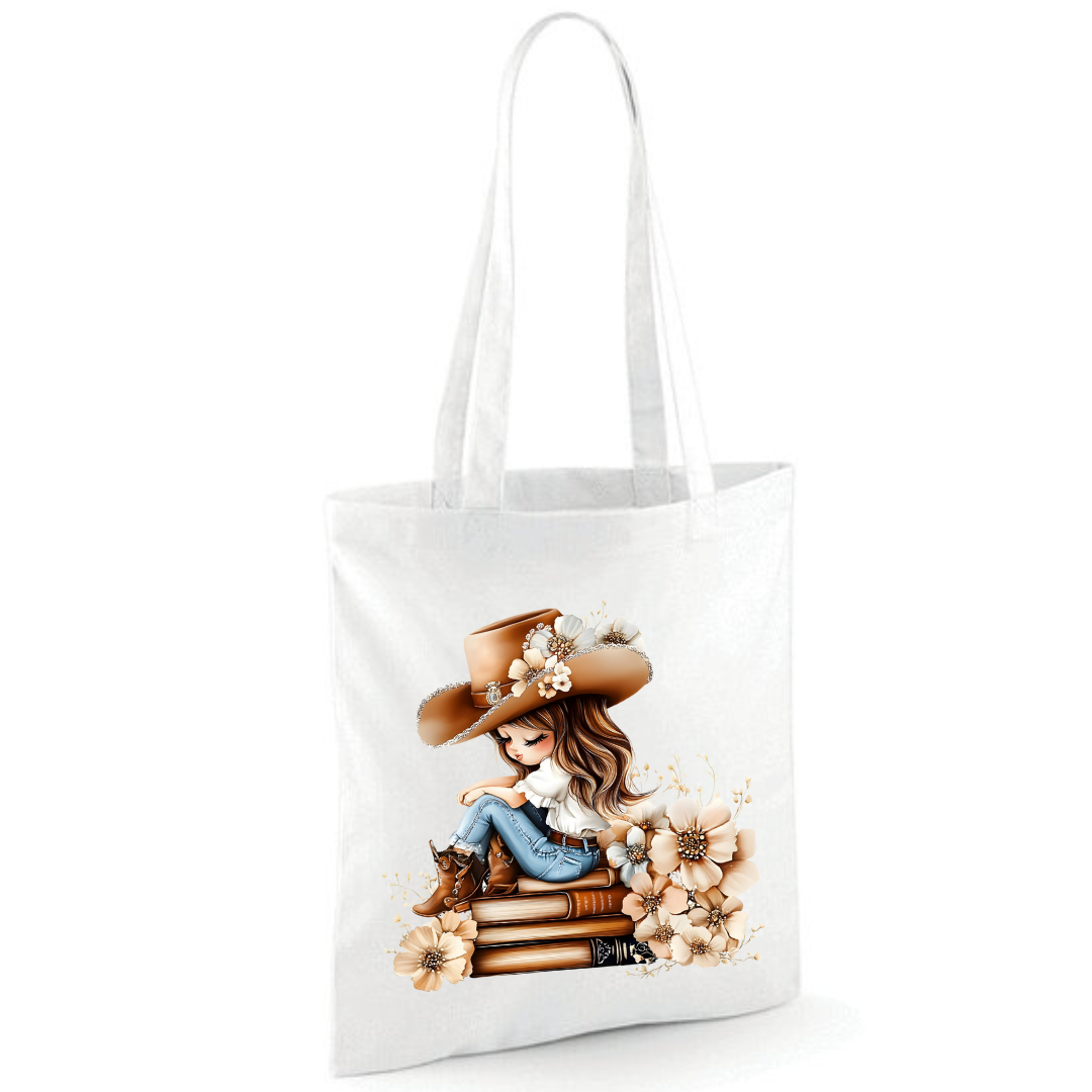 Bookish Floral Cowgirl Cotton Tote Shopper - lots of colours!