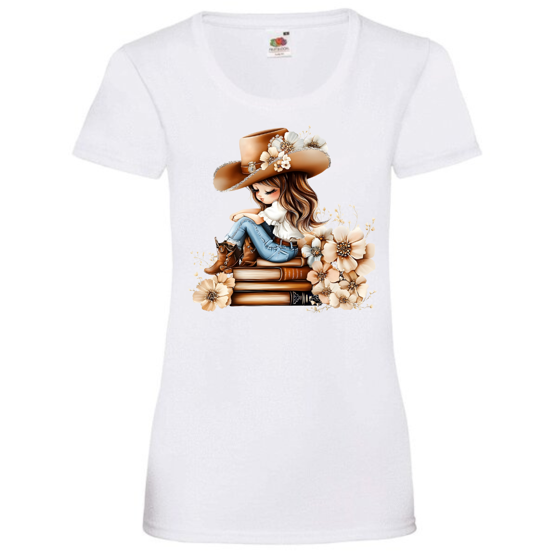 "Bookish Floral Cowgirl" Ladies Fit Tee - lots of colours