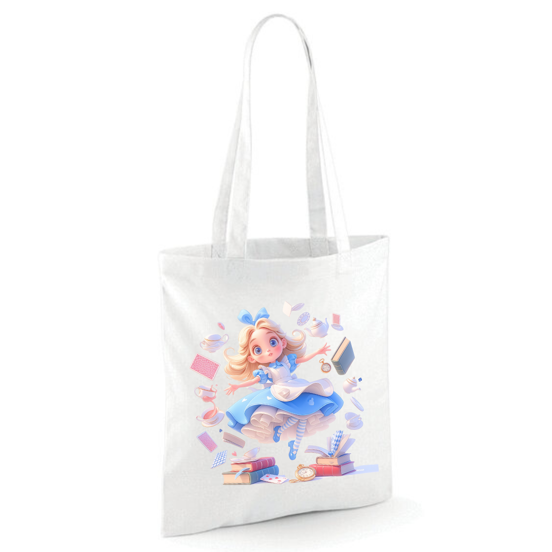 Alice with Flying Books Tote Shopper Bag - lots of colours!