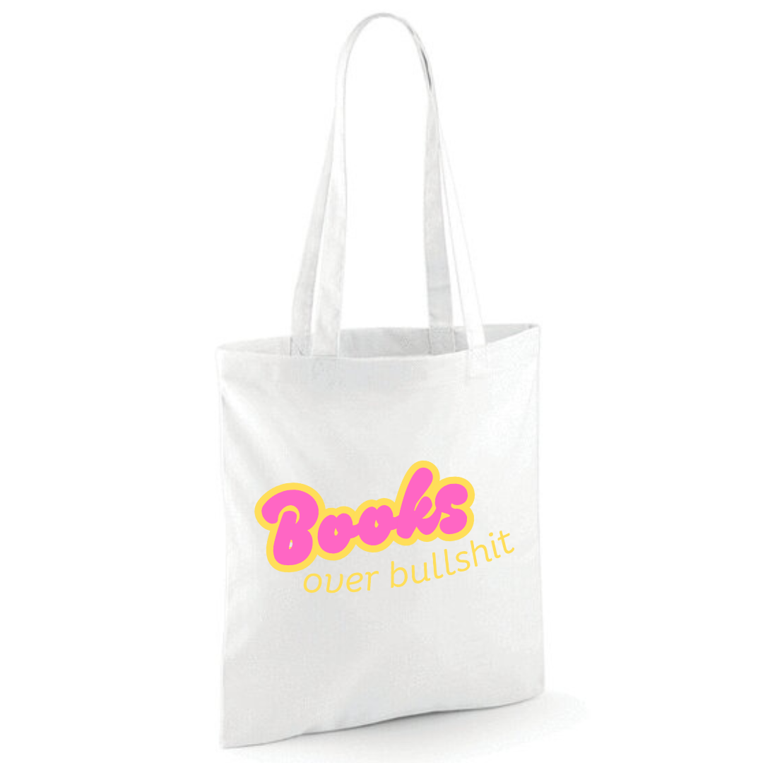 "Books over Bullshit" Retro Bubble Cotton Tote Shopper - lots of colours