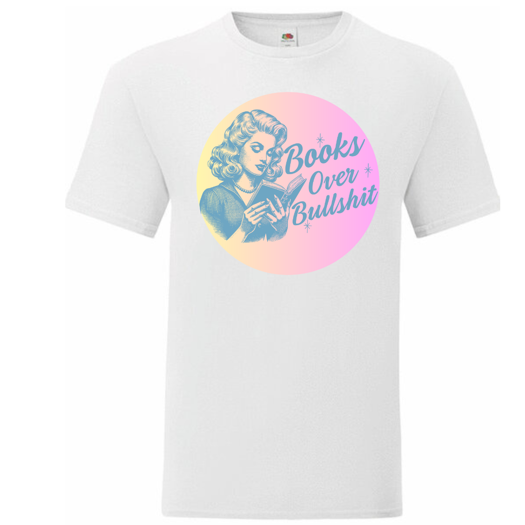 "Books Over Bullshit" Retro Woman Standard Tee - lots of colours!