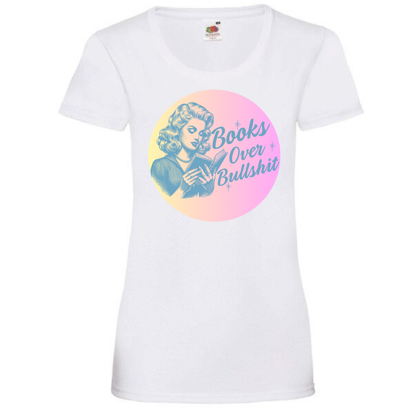 "Books Over Bullshit" Retro Woman Ladies Fit Tee - lots of colours