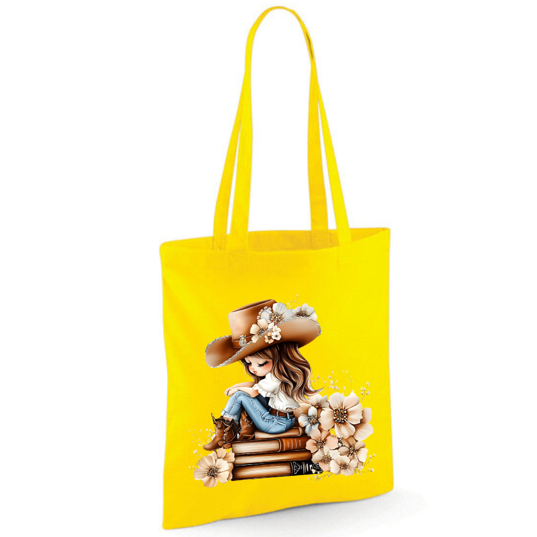 Bookish Floral Cowgirl Cotton Tote Shopper - lots of colours!