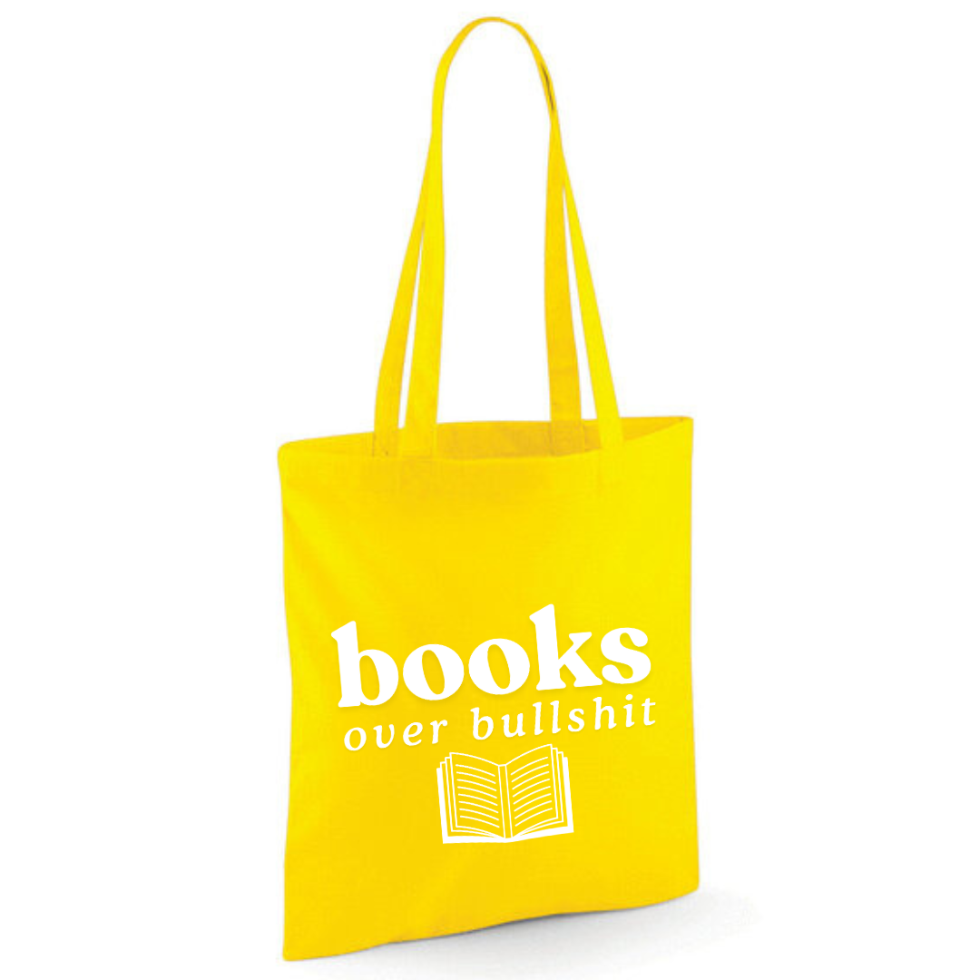 "Books over Bullshit" Open Book Cotton Tote Shopper - lots of colours