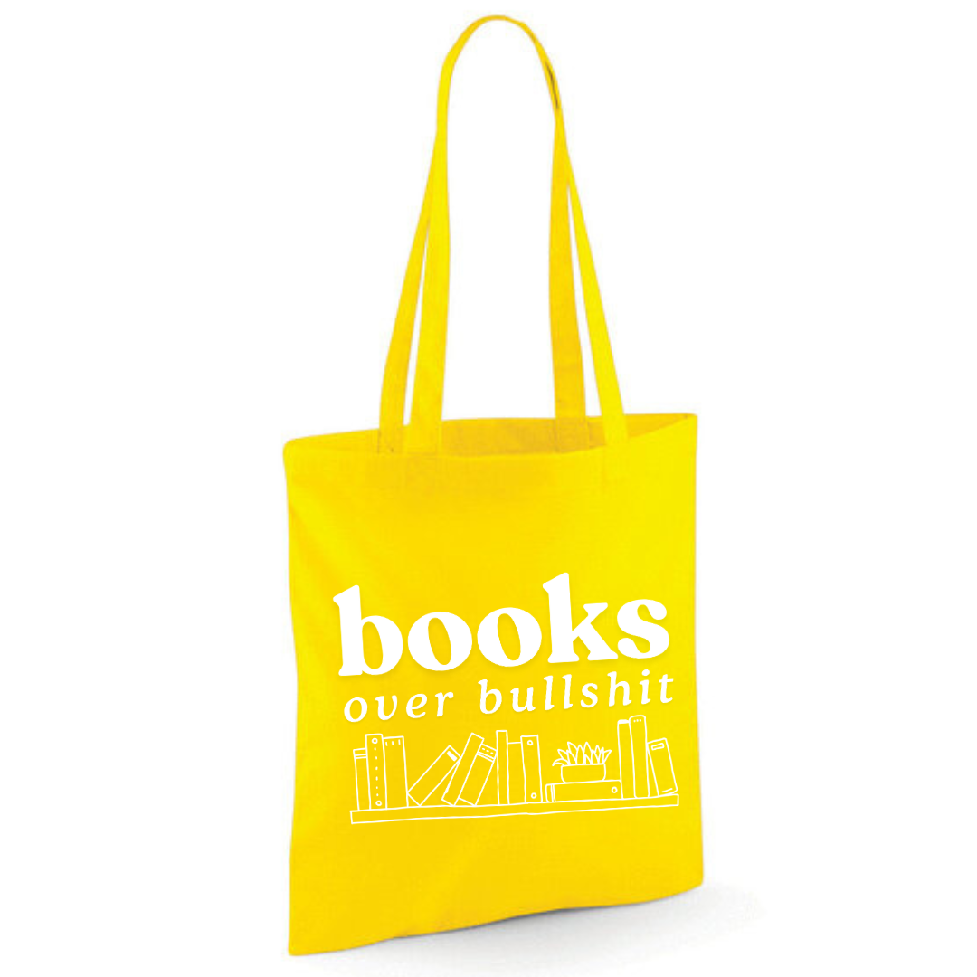 "Books Over Bullshit" Bookshelf Tote Shopper Bag - lots of colours!