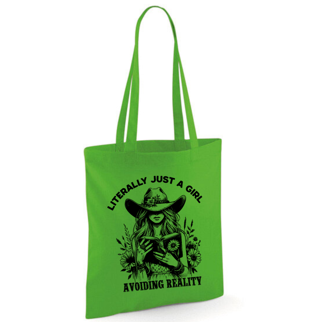 "Literally Just A Girl Avoiding Reality" Cowgirl Cotton Tote Shopper - lots of colours