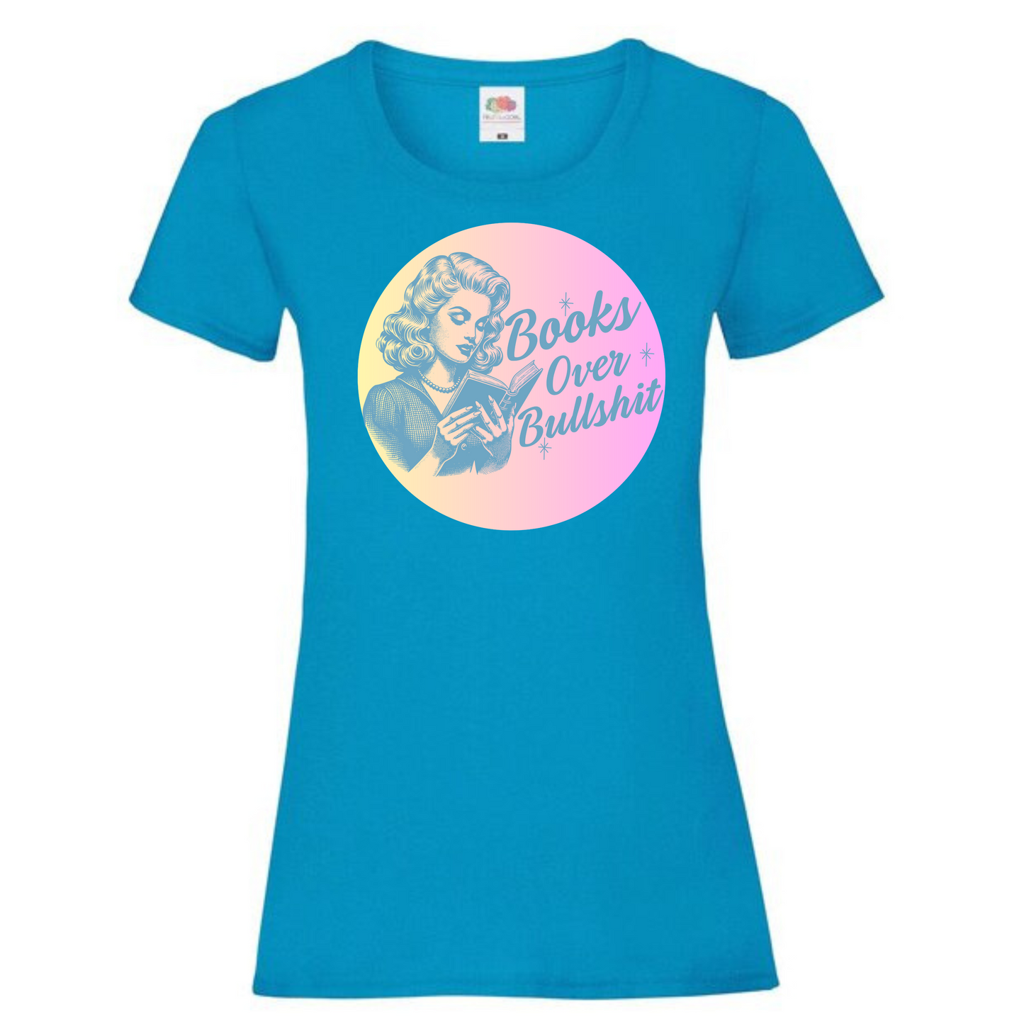 "Books Over Bullshit" Retro Woman Ladies Fit Tee - lots of colours
