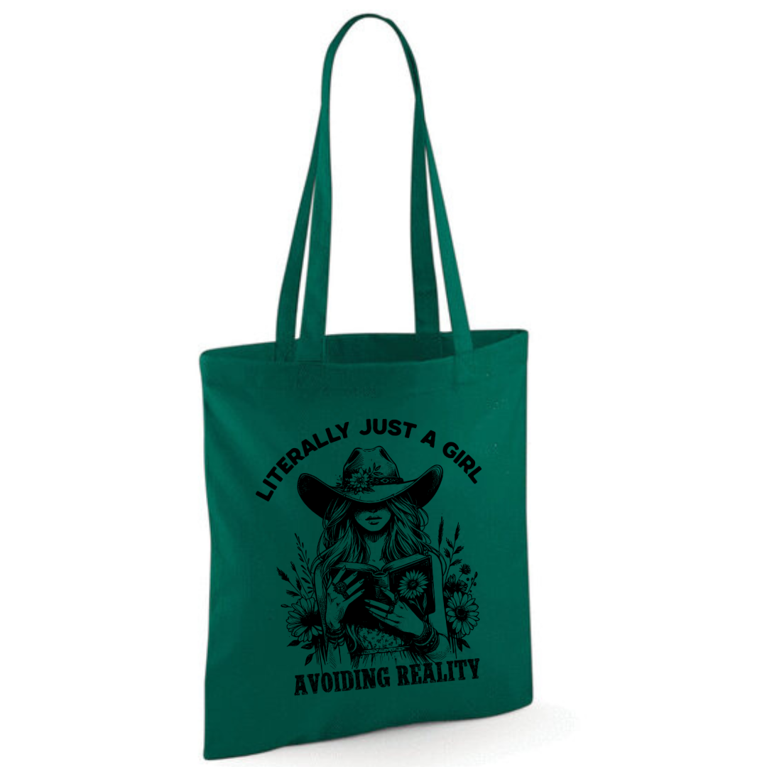"Literally Just A Girl Avoiding Reality" Cowgirl Cotton Tote Shopper - lots of colours