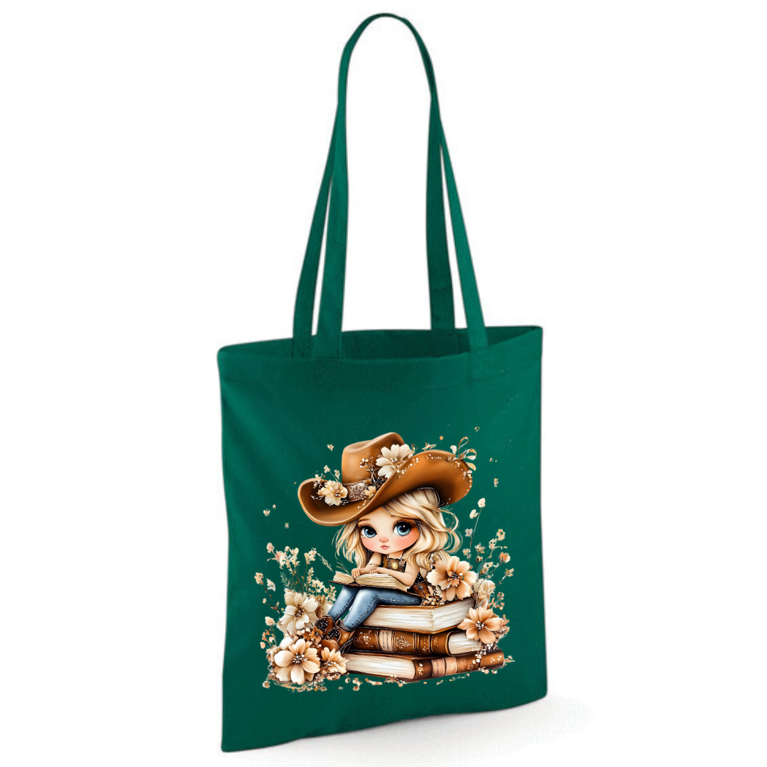Blonde Cowgirl Reading Cotton Tote Shopper - lots of colours