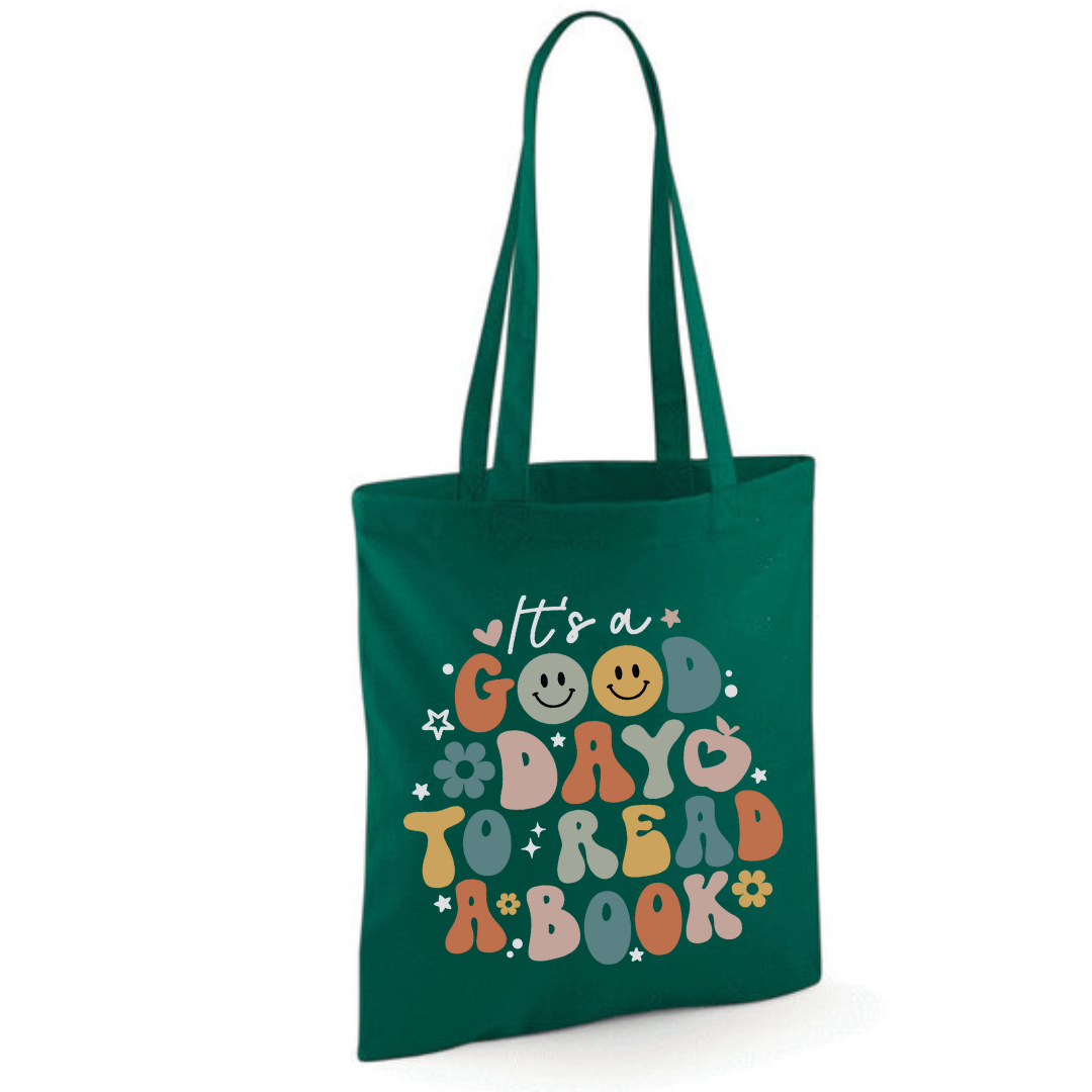"It's a Good Day to Read a Book" Tote Shopper Bag - lots of colours!