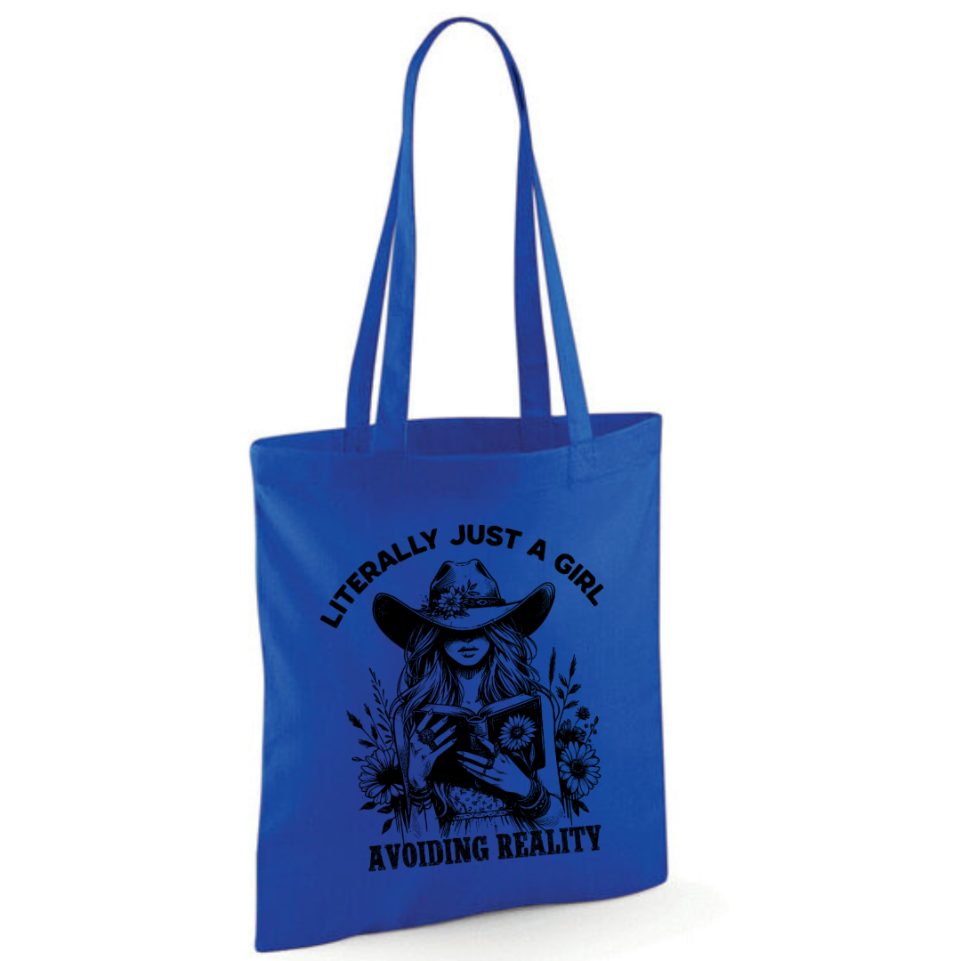 "Literally Just A Girl Avoiding Reality" Cowgirl Cotton Tote Shopper - lots of colours