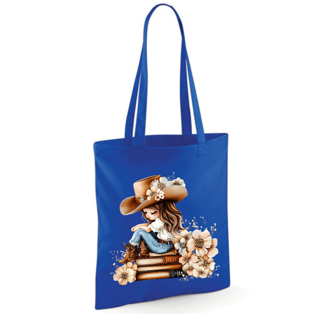 Bookish Floral Cowgirl Cotton Tote Shopper - lots of colours!