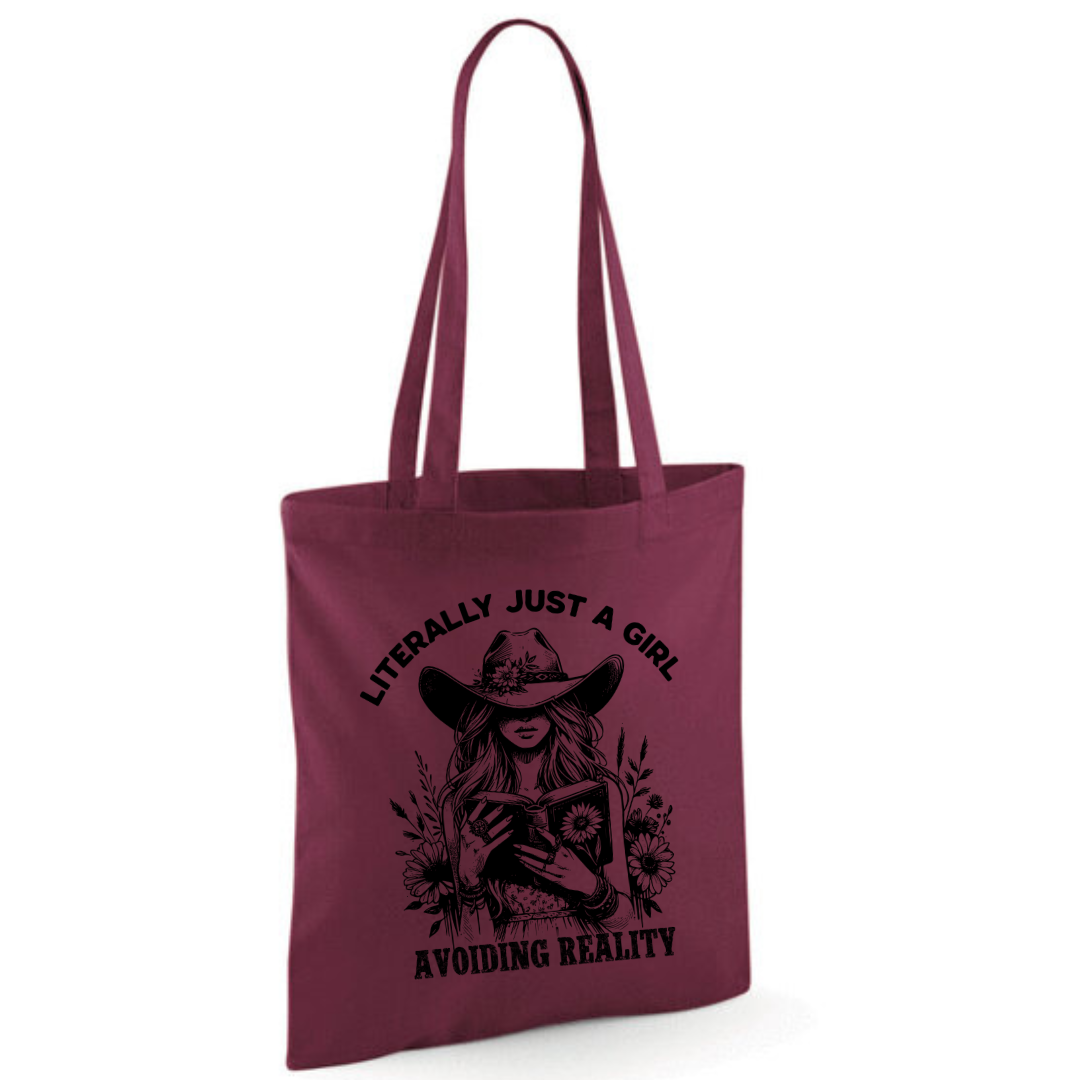 "Literally Just A Girl Avoiding Reality" Cowgirl Cotton Tote Shopper - lots of colours