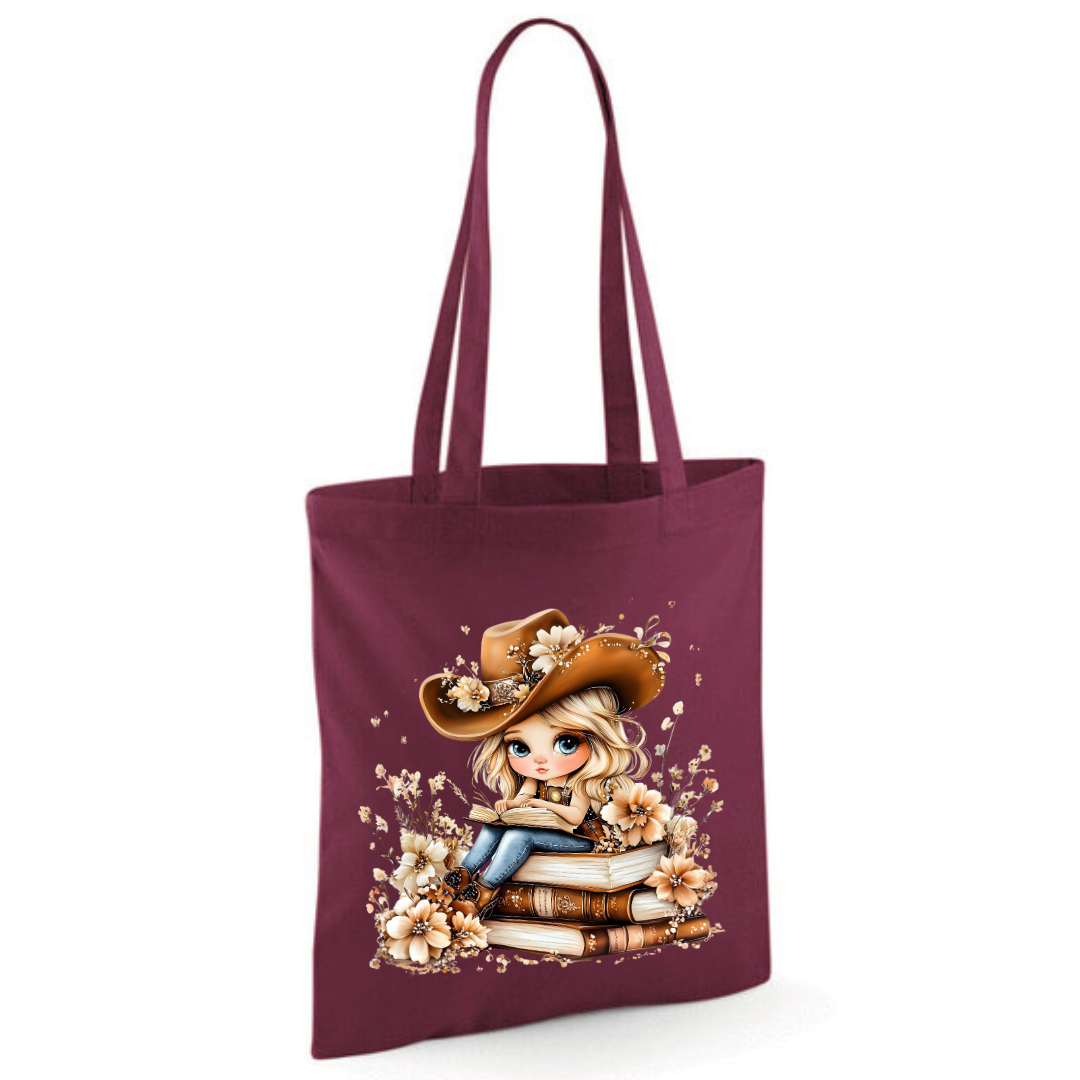 Blonde Cowgirl Reading Cotton Tote Shopper - lots of colours