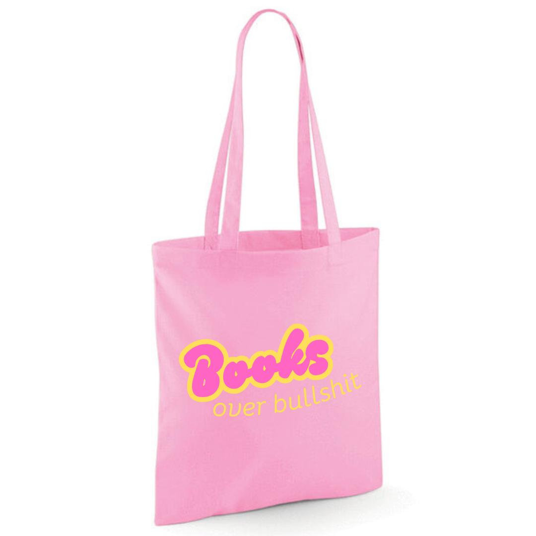 "Books over Bullshit" Retro Bubble Cotton Tote Shopper - lots of colours