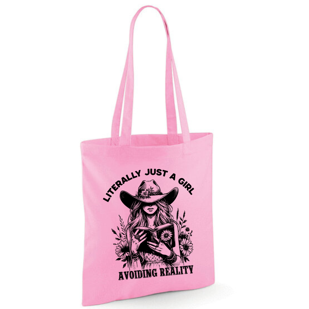 "Literally Just A Girl Avoiding Reality" Cowgirl Cotton Tote Shopper - lots of colours