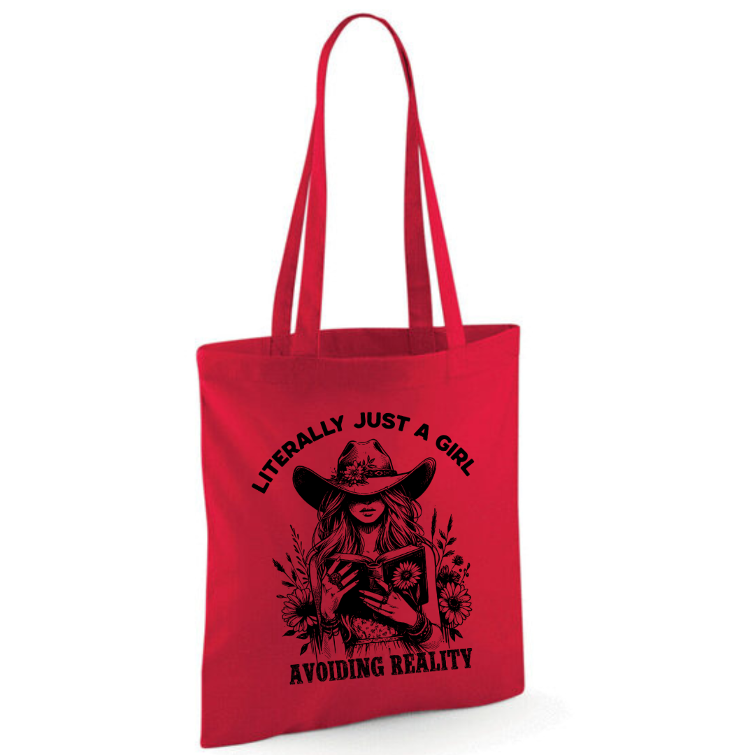 "Literally Just A Girl Avoiding Reality" Cowgirl Cotton Tote Shopper - lots of colours
