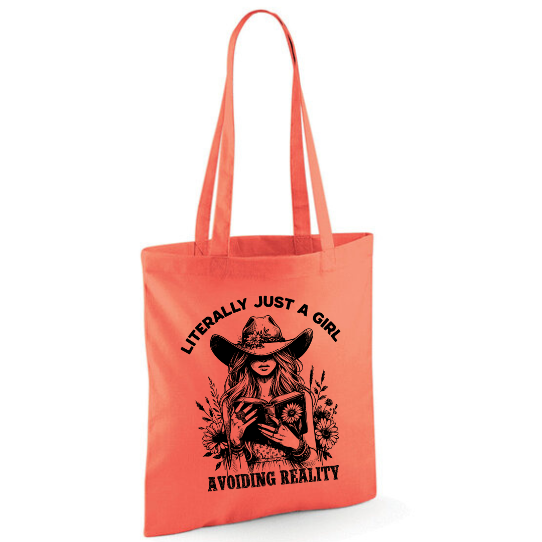"Literally Just A Girl Avoiding Reality" Cowgirl Cotton Tote Shopper - lots of colours