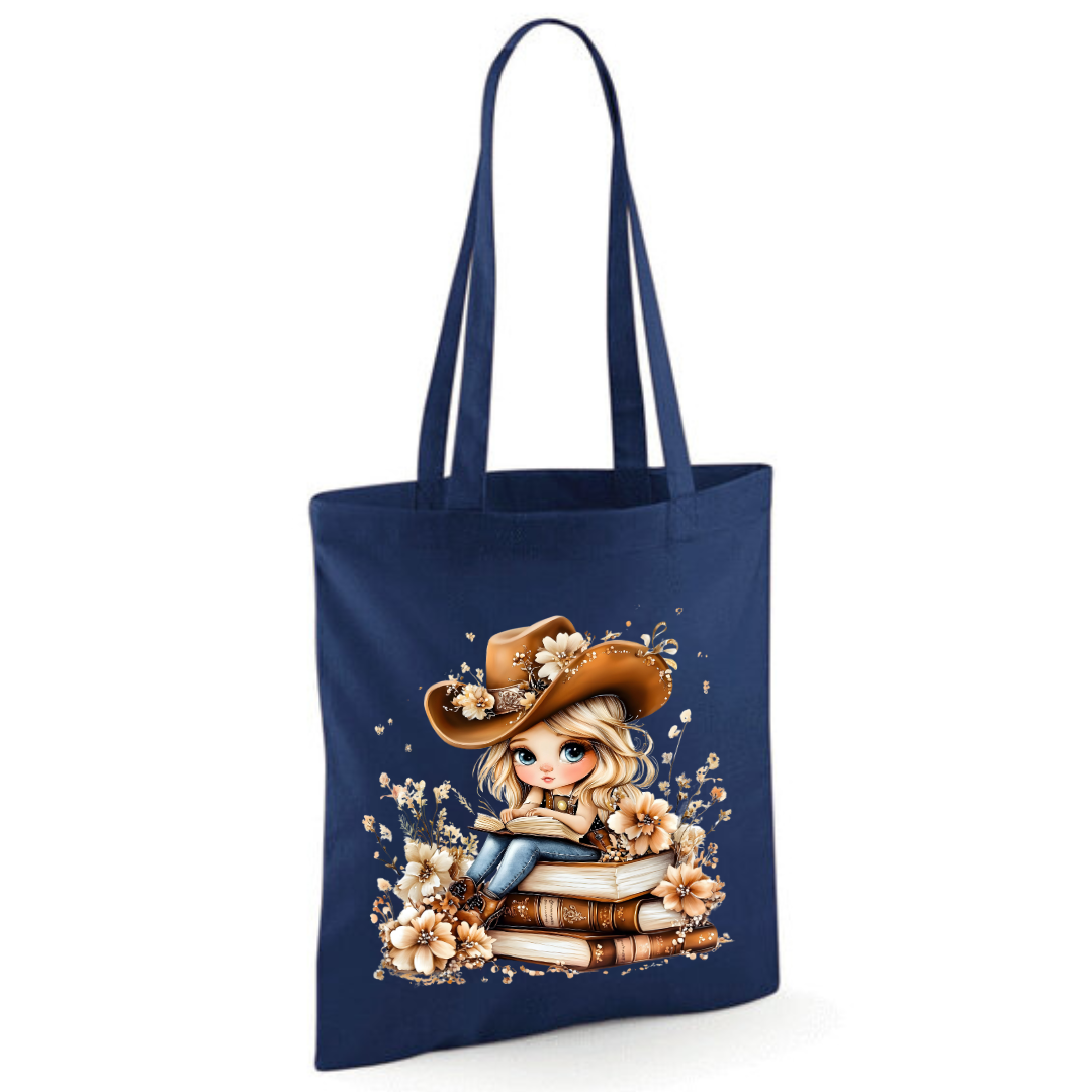 Blonde Cowgirl Reading Cotton Tote Shopper - lots of colours