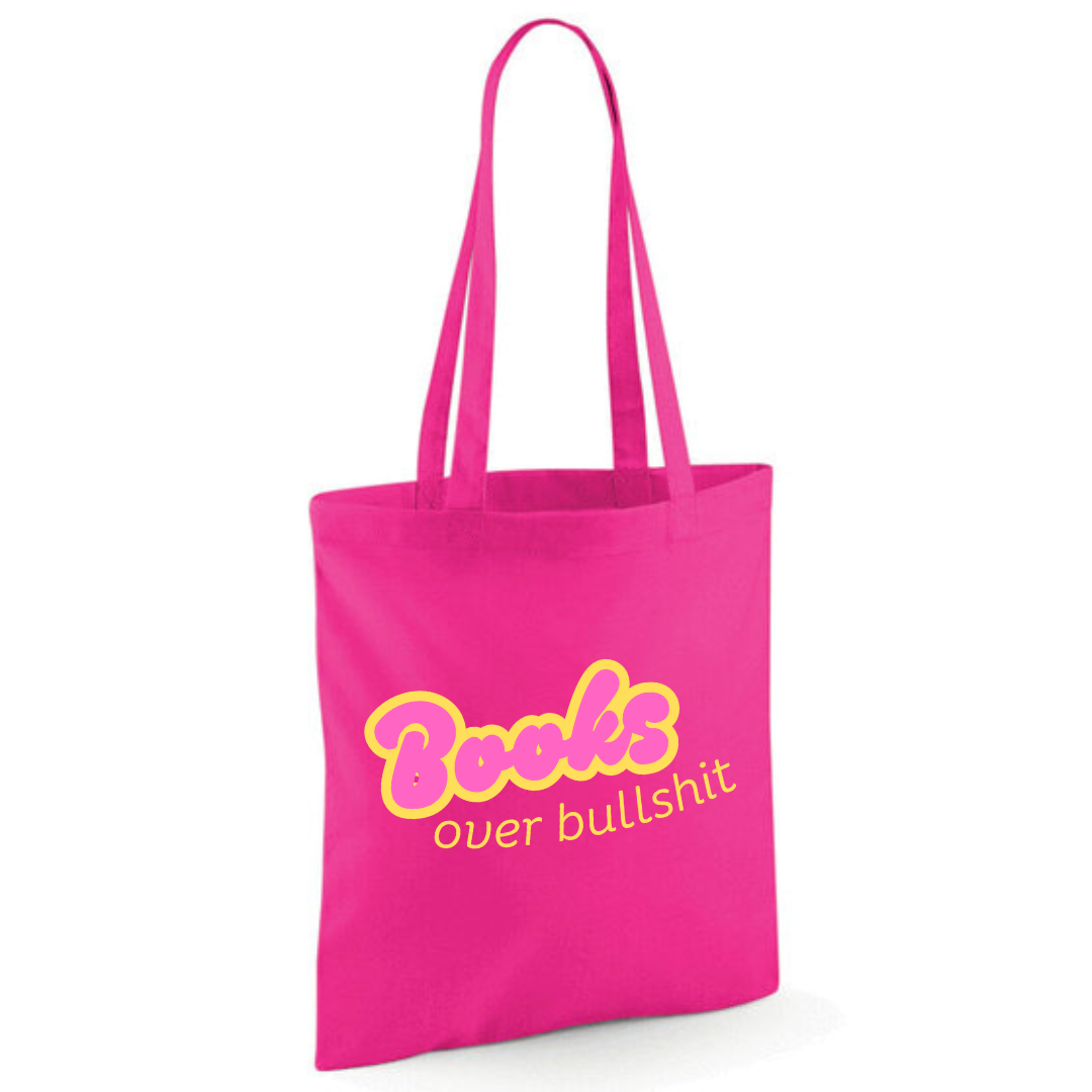 "Books over Bullshit" Retro Bubble Cotton Tote Shopper - lots of colours