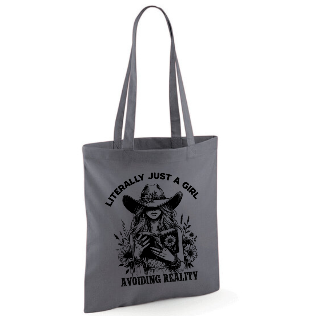 "Literally Just A Girl Avoiding Reality" Cowgirl Cotton Tote Shopper - lots of colours