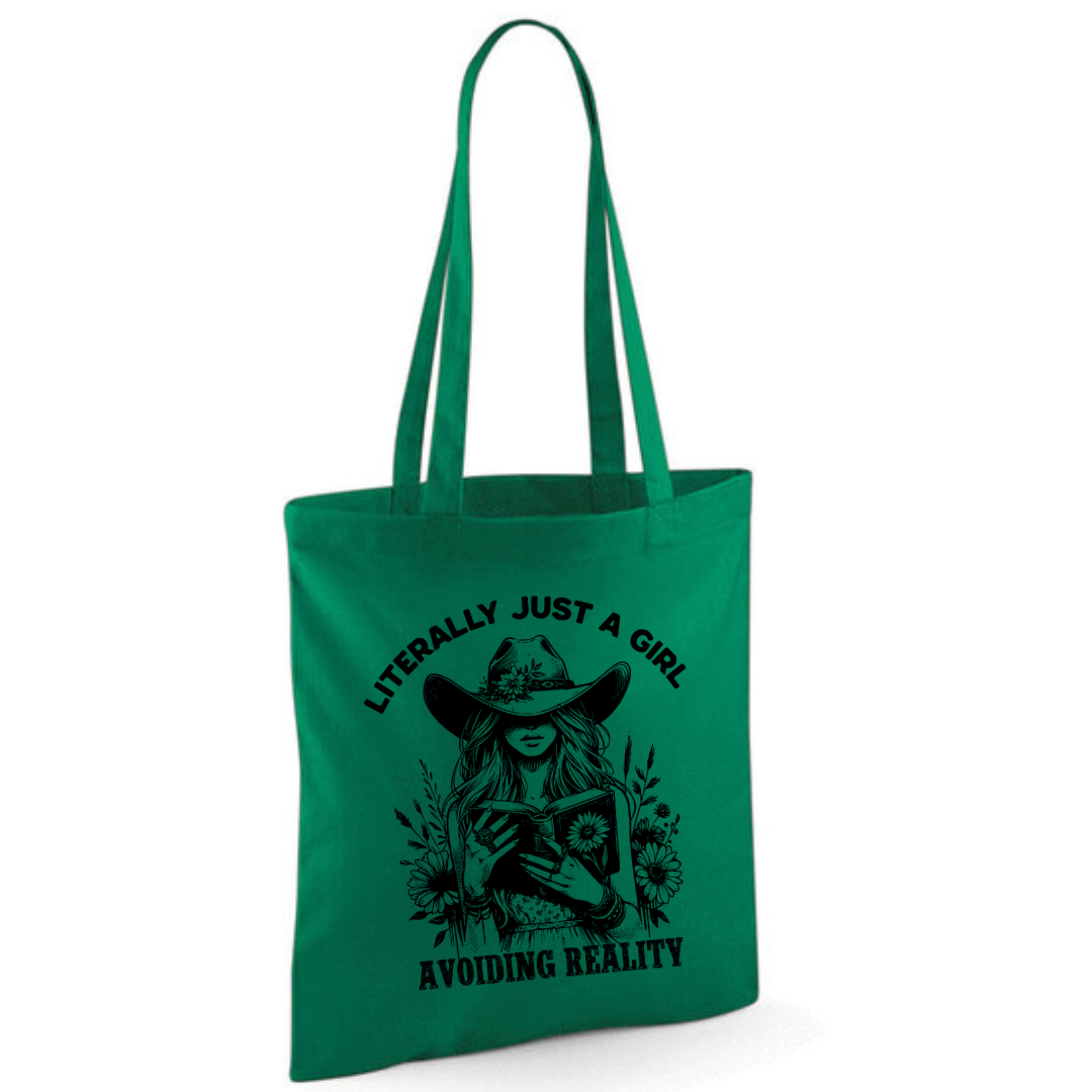 "Literally Just A Girl Avoiding Reality" Cowgirl Cotton Tote Shopper - lots of colours