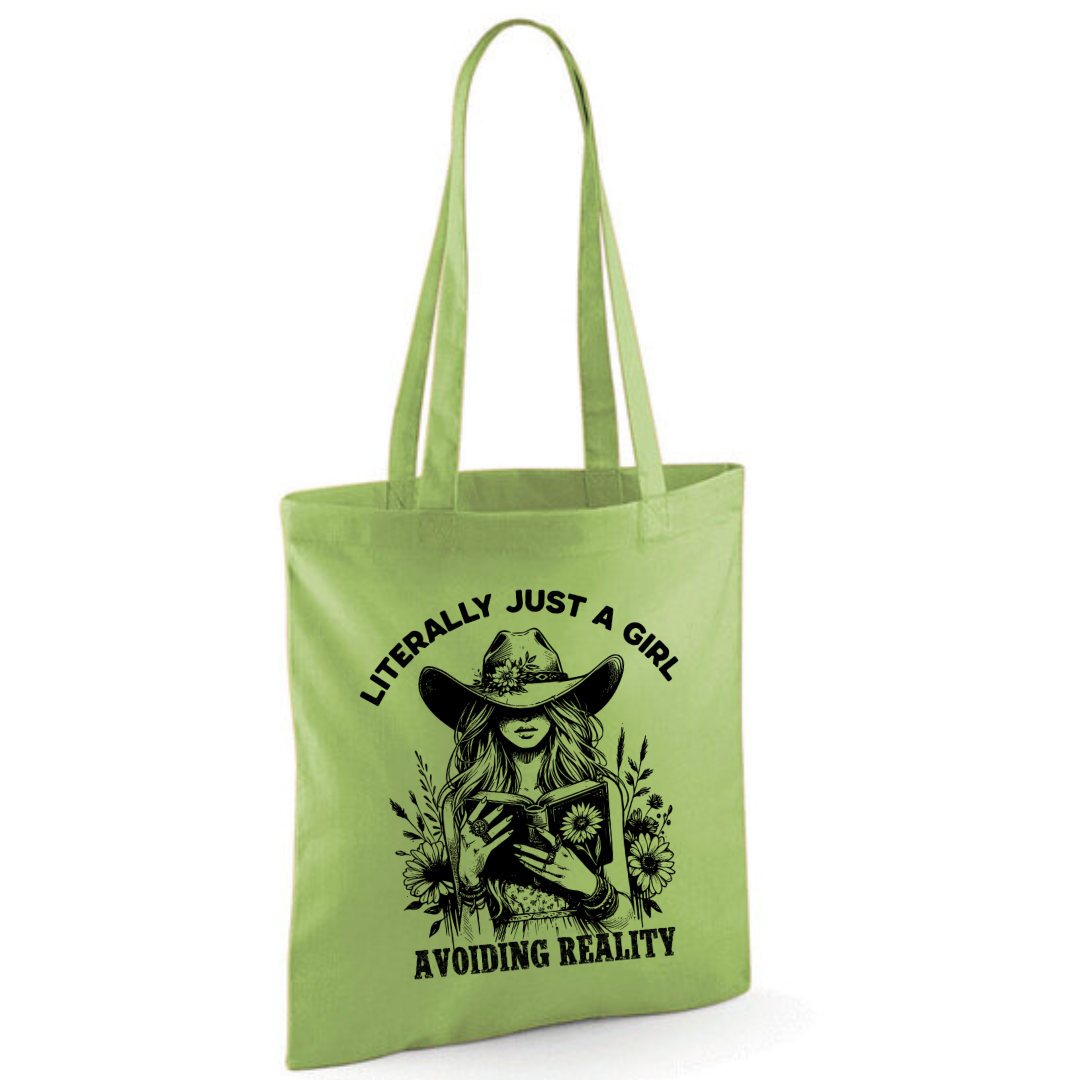 "Literally Just A Girl Avoiding Reality" Cowgirl Cotton Tote Shopper - lots of colours