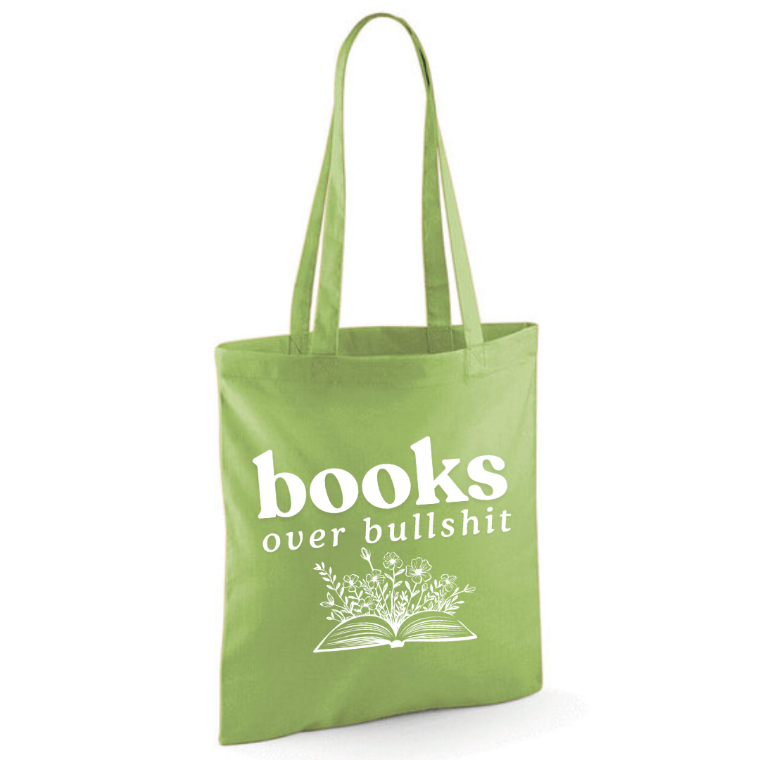 "Books over Bullshit" Floral Book Cotton Tote Shopper - lots of colours