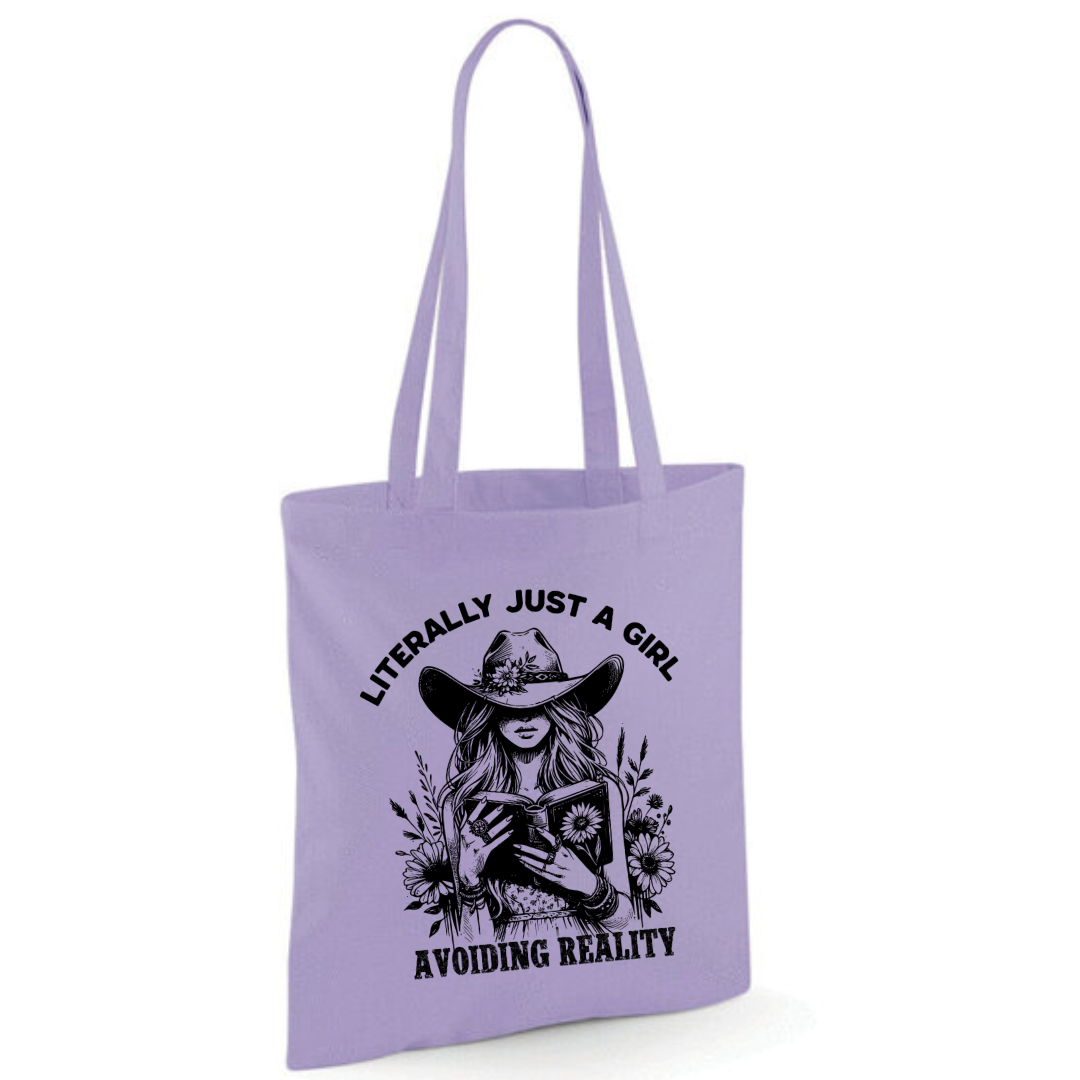 "Literally Just A Girl Avoiding Reality" Cowgirl Cotton Tote Shopper - lots of colours