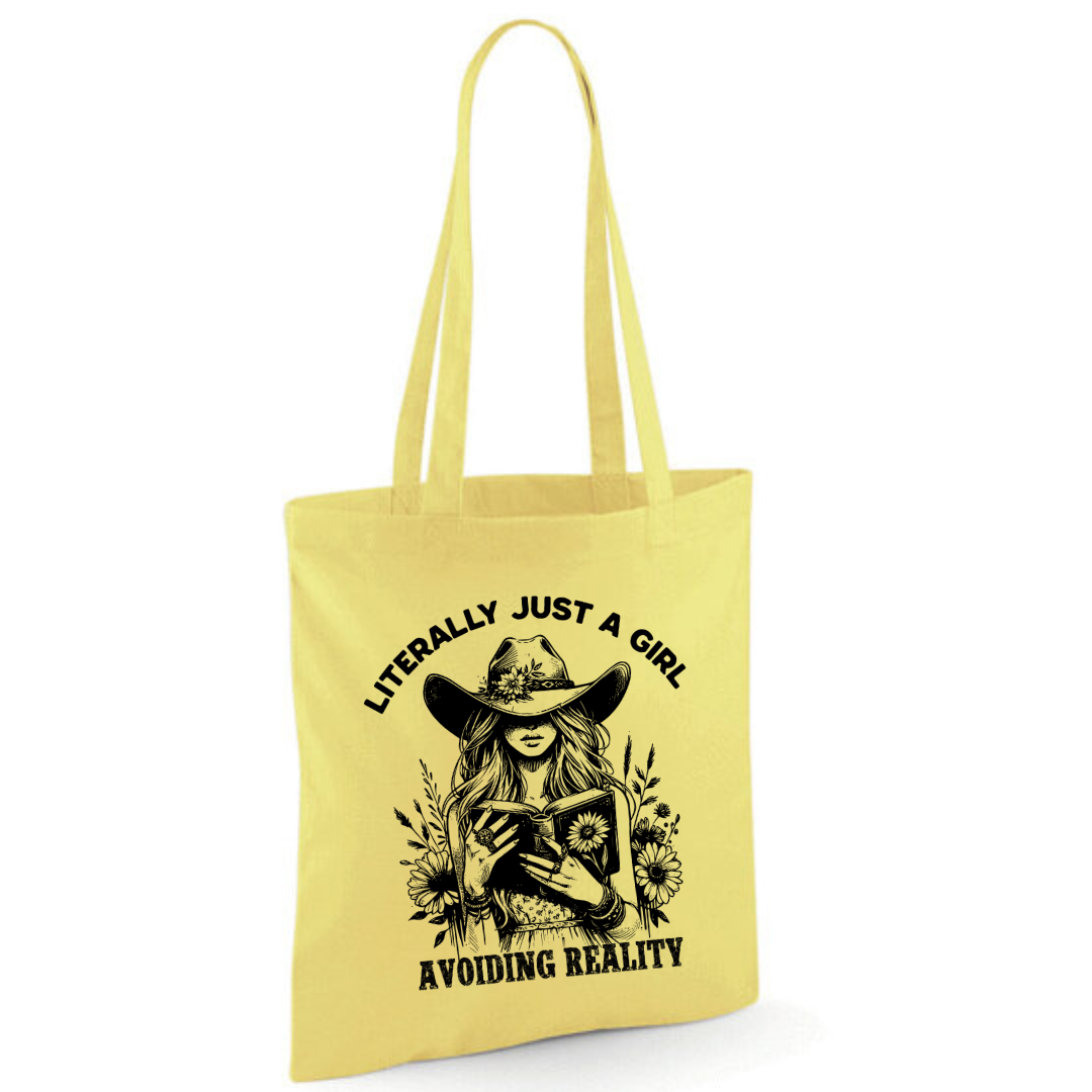 "Literally Just A Girl Avoiding Reality" Cowgirl Cotton Tote Shopper - lots of colours