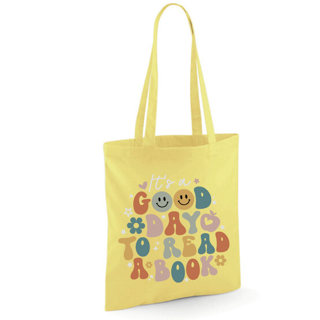 "It's a Good Day to Read a Book" Tote Shopper Bag - lots of colours!