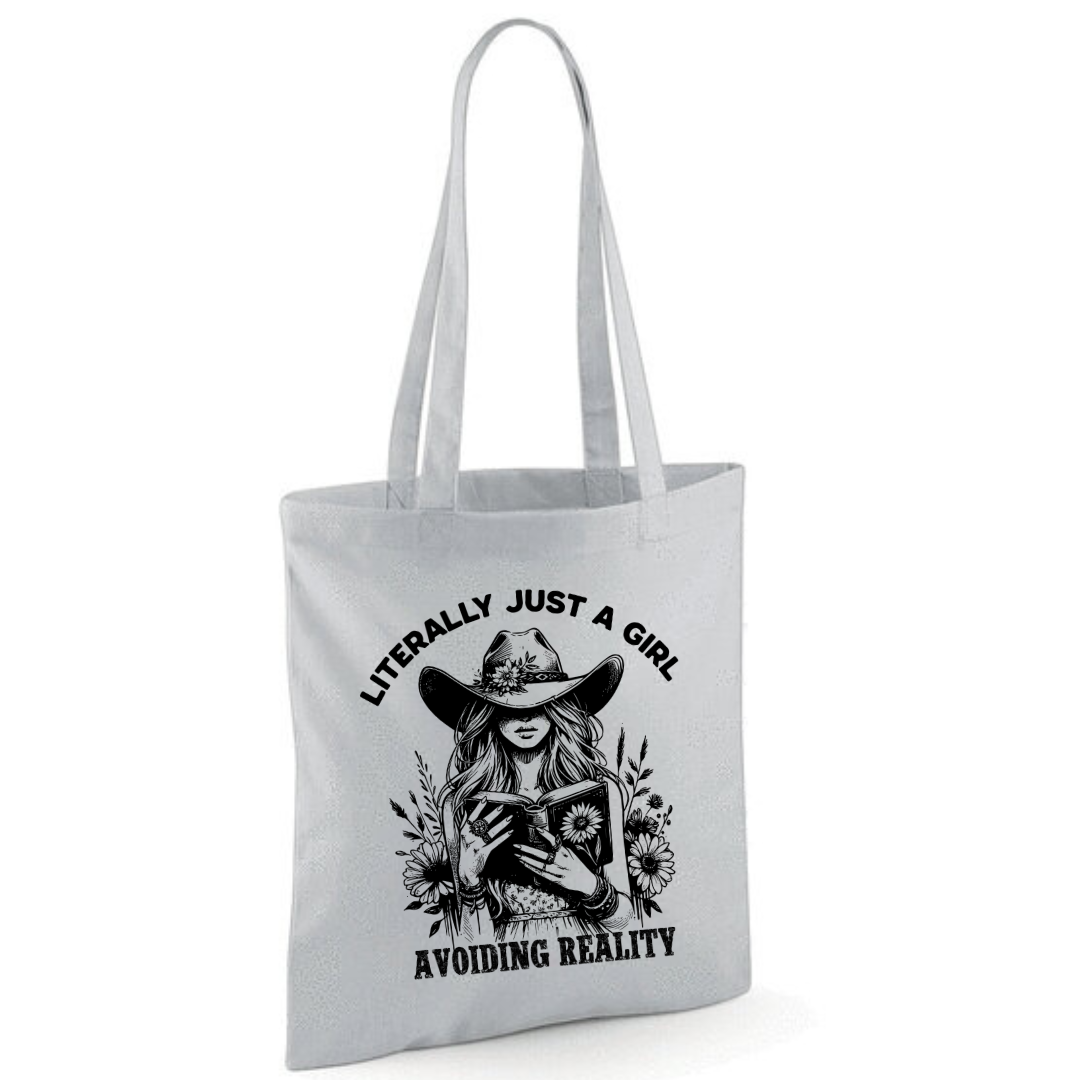 "Literally Just A Girl Avoiding Reality" Cowgirl Cotton Tote Shopper - lots of colours