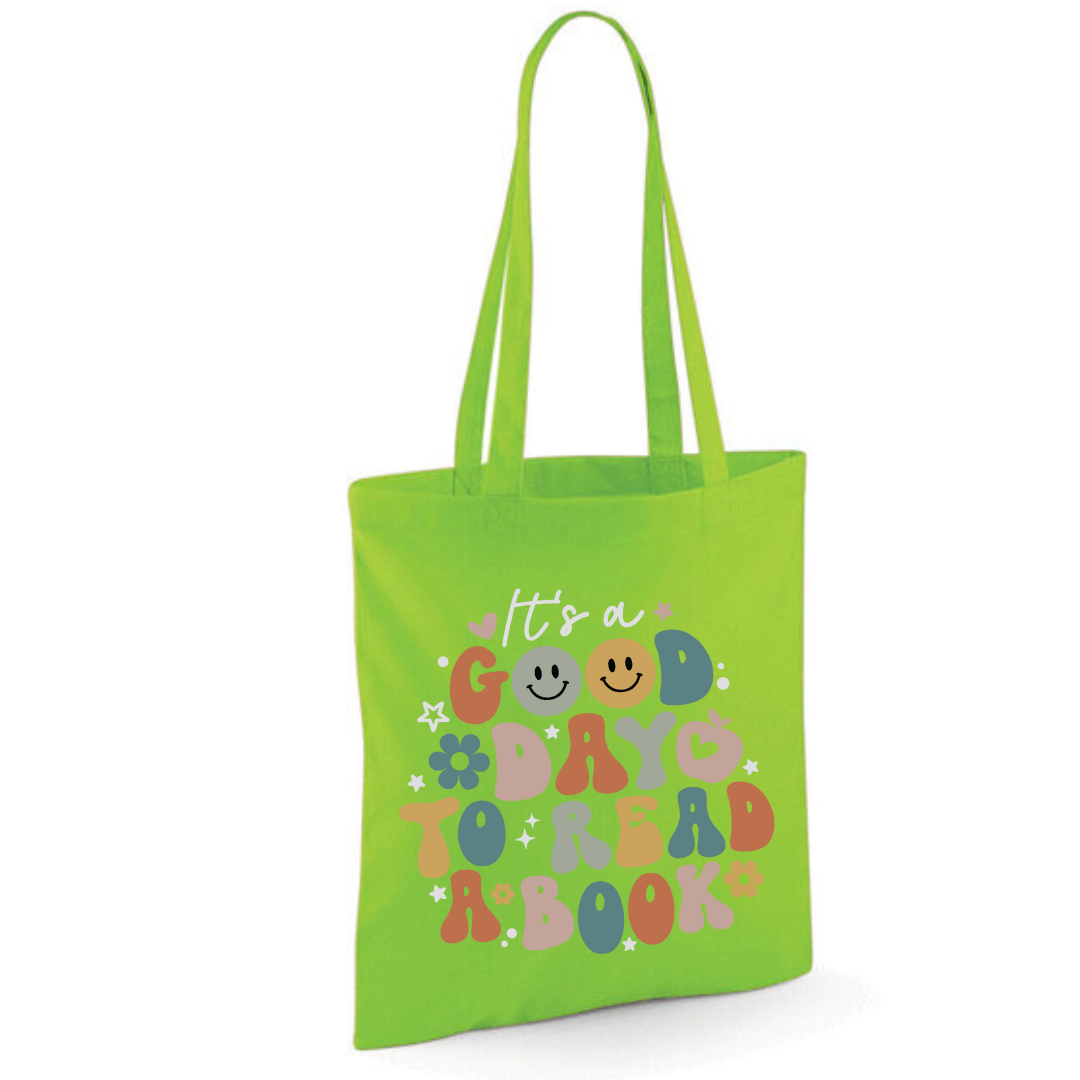"It's a Good Day to Read a Book" Tote Shopper Bag - lots of colours!