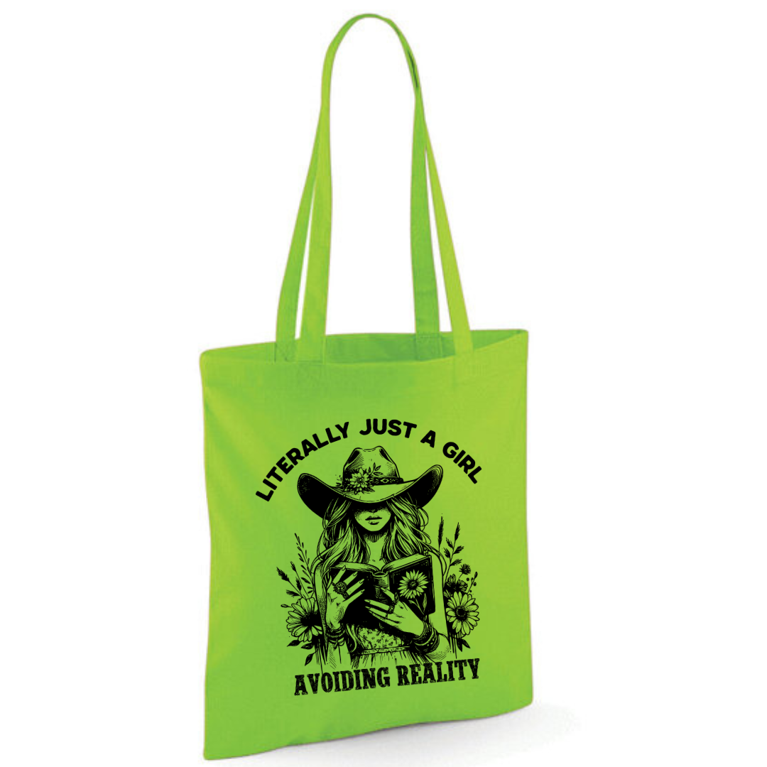 "Literally Just A Girl Avoiding Reality" Cowgirl Cotton Tote Shopper - lots of colours
