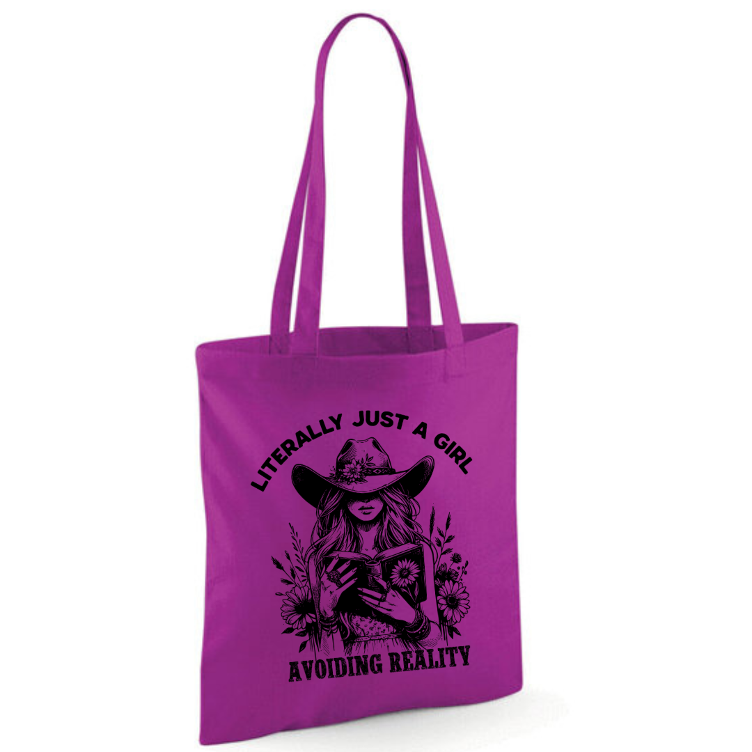 "Literally Just A Girl Avoiding Reality" Cowgirl Cotton Tote Shopper - lots of colours