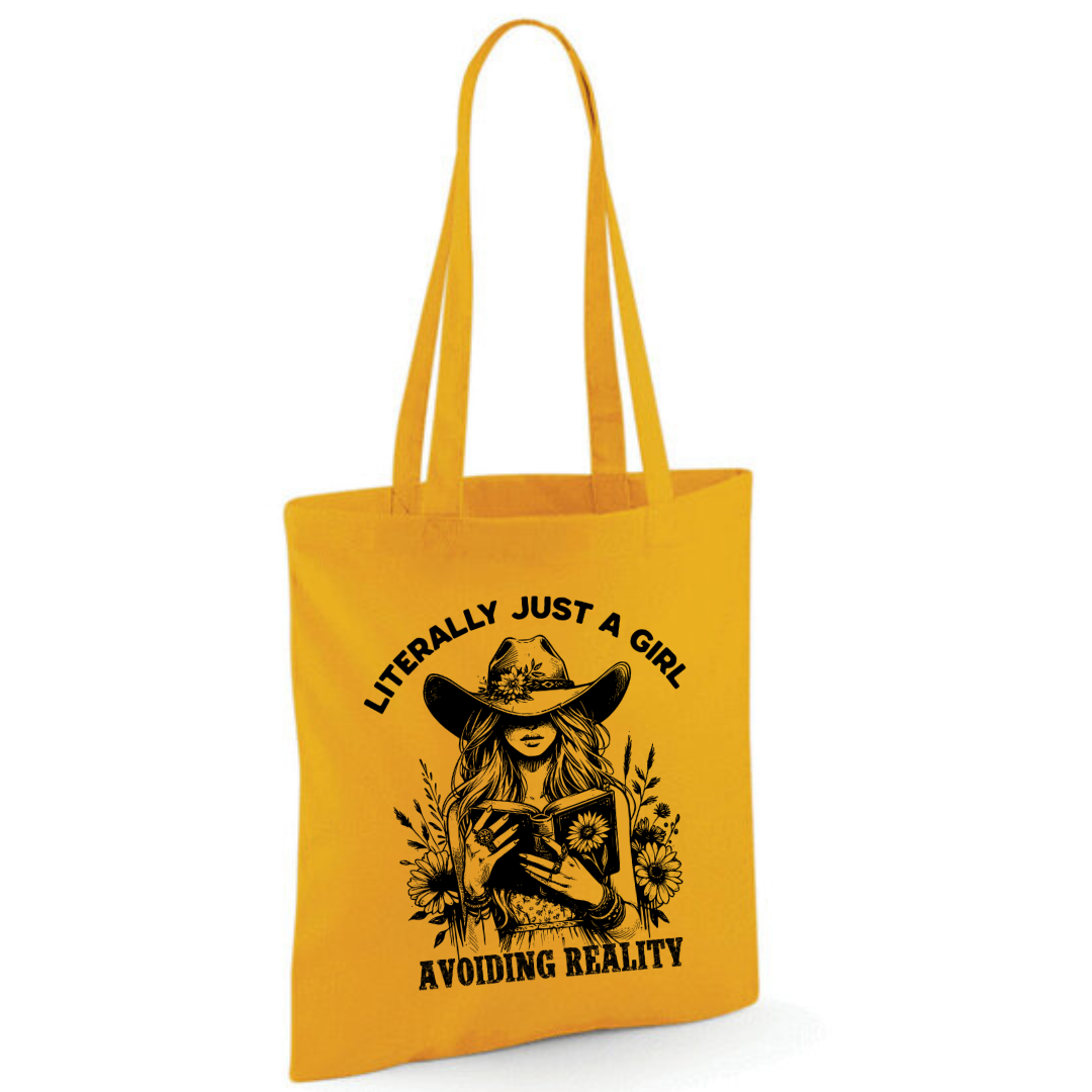"Literally Just A Girl Avoiding Reality" Cowgirl Cotton Tote Shopper - lots of colours