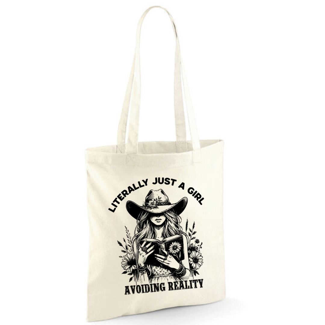 "Literally Just A Girl Avoiding Reality" Cowgirl Cotton Tote Shopper - lots of colours